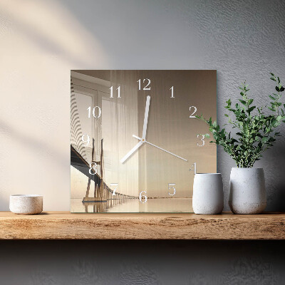 Quadratische wanduhr Brücke in Sepia