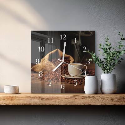 Glasuhr quadratisch Kaffeebohnen