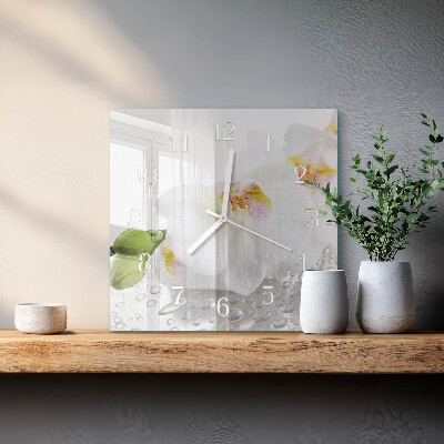 Moderne wanduhr quadratisch Orchidee