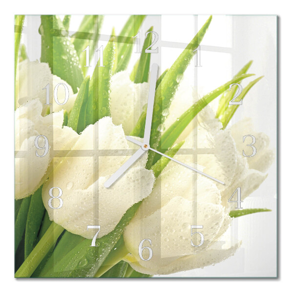 Glasuhr quadratisch Tulpen
