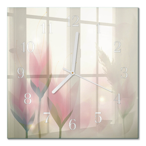 Glasuhr quadratisch Blumen