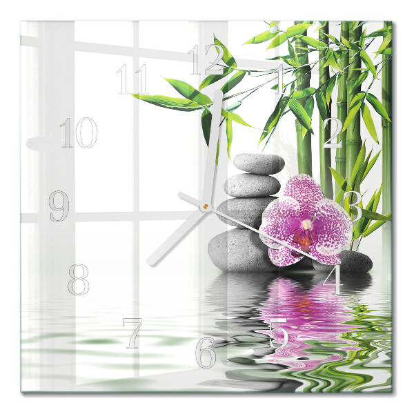 Wanduhr mit motiv quadratisch Steine und Orchideen