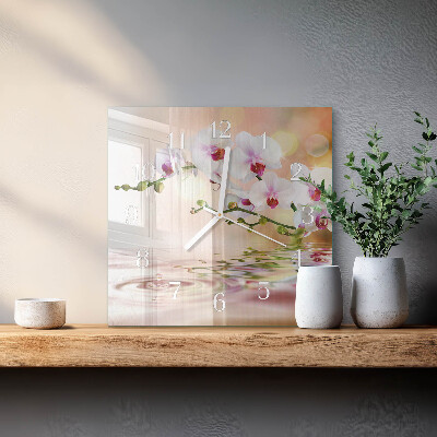Quadratische wanduhr Orchidee