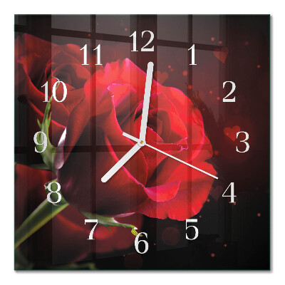 Quadratische wanduhr Rosen