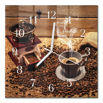 Quadratische wanduhr modern Kaffeebohnen