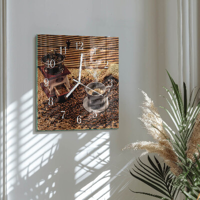 Quadratische wanduhr modern Kaffeebohnen