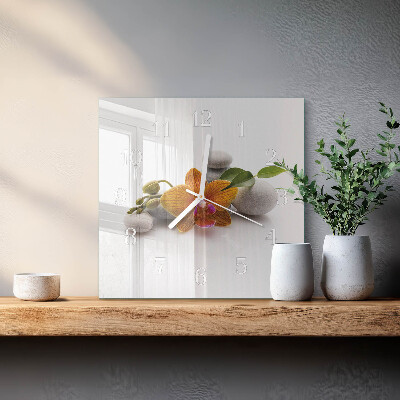 Quadratische wanduhr Orchidee