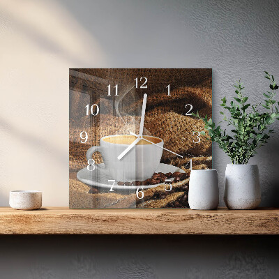 Quadratische wanduhr Kaffeebohnen