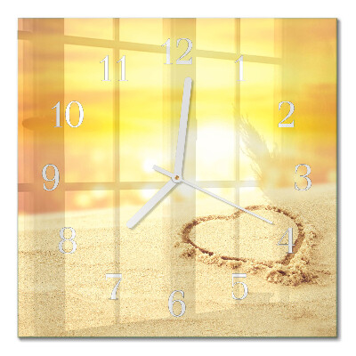 Quadratische wanduhr Herz im Sand