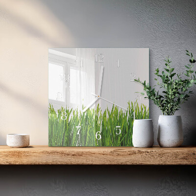 Glasuhr quadratisch Gras