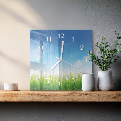 Quadratische wanduhr Gras