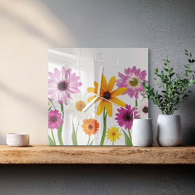 Quadratische wanduhr Blumen