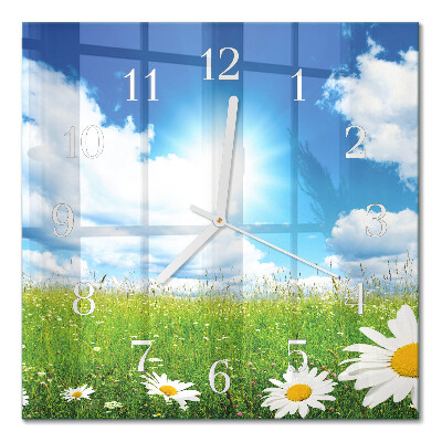 Quadratische wanduhr modern Wiesenblumen