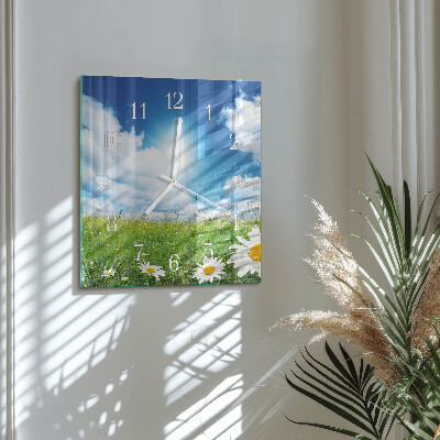 Quadratische wanduhr modern Wiesenblumen