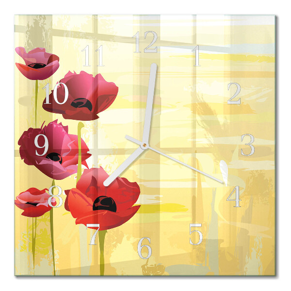 Quadratische wanduhr Mohnblumen