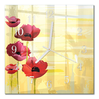 Quadratische wanduhr Mohnblumen