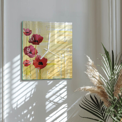 Quadratische wanduhr Mohnblumen