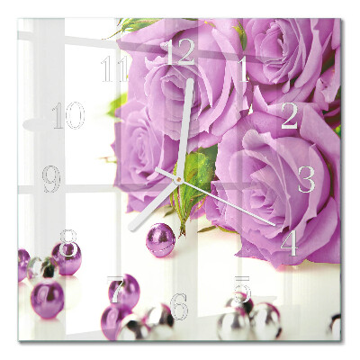Quadratische wanduhr modern Rosen