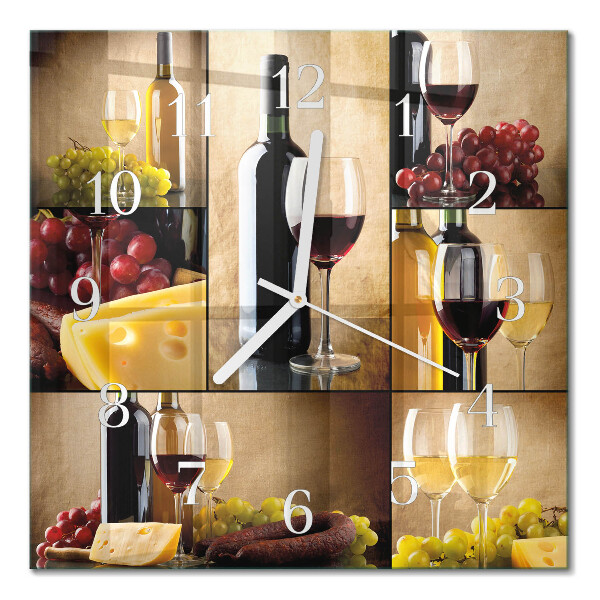Quadratische wanduhr Eine Flasche Wein