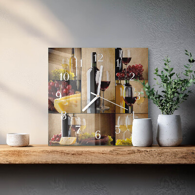 Quadratische wanduhr Eine Flasche Wein