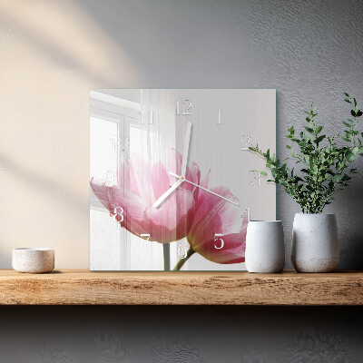 Glasuhr quadratisch Tulpen