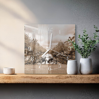 Wanduhr mit motiv quadratisch Amsterdam in Sepia
