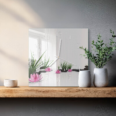 Quadratische wanduhr Lotosblume