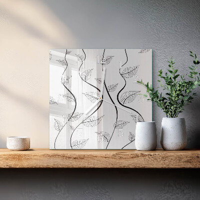 Glasuhr quadratisch Blattkunst