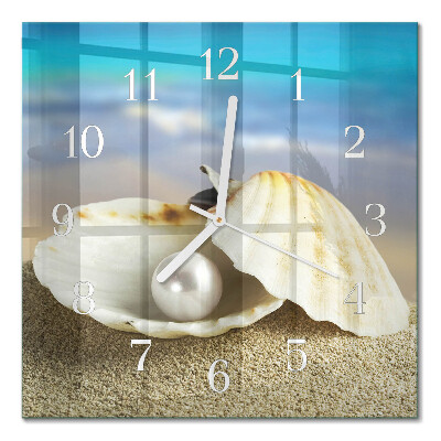 Quadratische wanduhr modern Perle in der Muschel