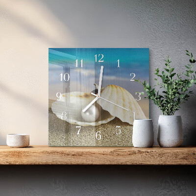 Quadratische wanduhr modern Perle in der Muschel