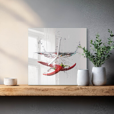 Quadratische wanduhr modern Chilischoten