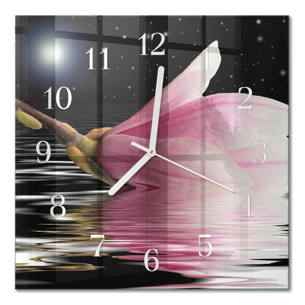 Quadratische wanduhr modern Magnolienblüte