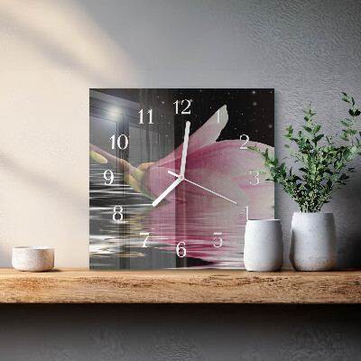 Quadratische wanduhr modern Magnolienblüte