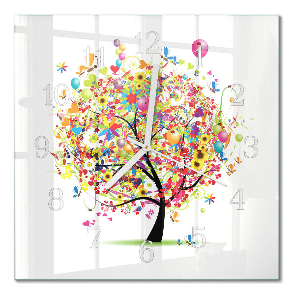 Wanduhr mit motiv quadratisch Bunter Baum