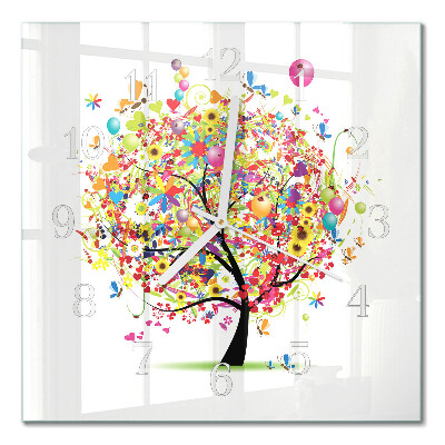 Wanduhr mit motiv quadratisch Bunter Baum
