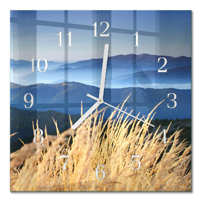 Quadratische wanduhr modern Berge von Gras