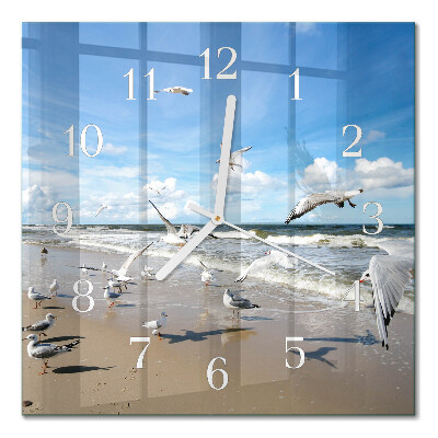 Quadratische wanduhr Möwen am Strand
