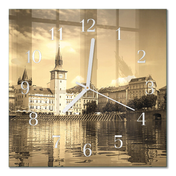 Quadratische wanduhr modern Schloss in Sepia