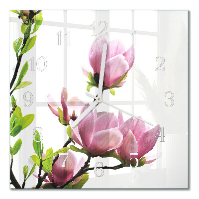 Quadratische wanduhr modern Magnolienblüte