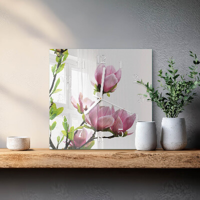 Quadratische wanduhr modern Magnolienblüte
