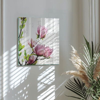 Quadratische wanduhr modern Magnolienblüte