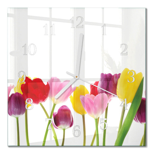 Glasuhr quadratisch Bunte Tulpen