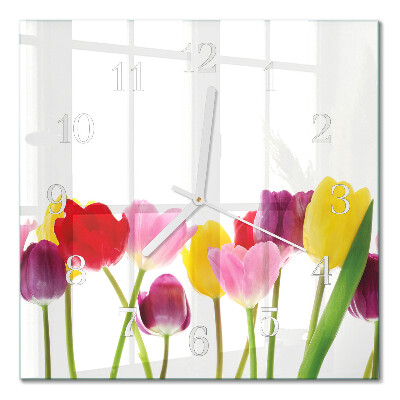 Glasuhr quadratisch Bunte Tulpen