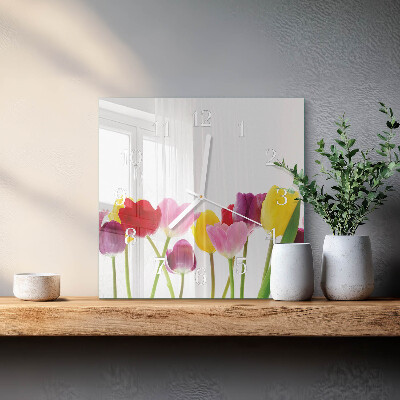 Glasuhr quadratisch Bunte Tulpen