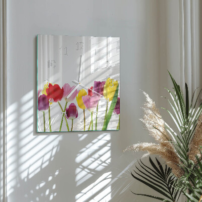 Glasuhr quadratisch Bunte Tulpen