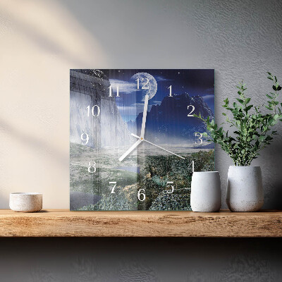 Quadratische wanduhr modern Berge Mond