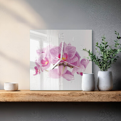 Quadratische wanduhr Orchideen