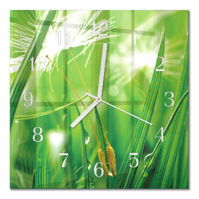 Glasuhr quadratisch Gras