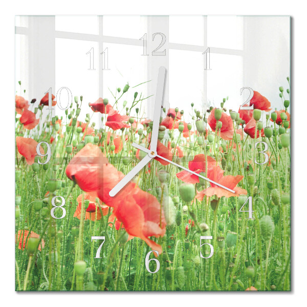 Quadratische wanduhr Mohnblumen