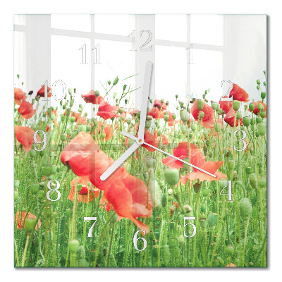 Quadratische wanduhr Mohnblumen